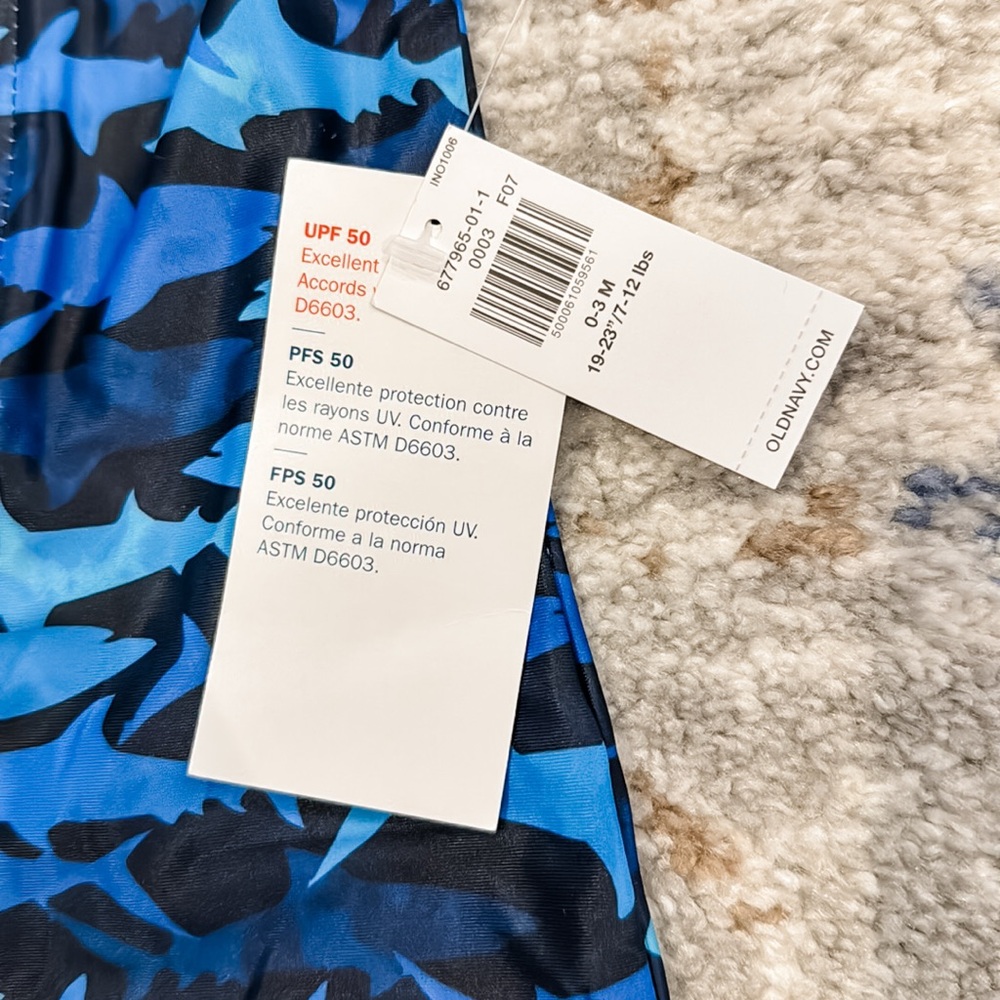 Old Navy Blue Shark Swim Rashguard Bodysuit - 0-3 M - Picture 5 of 5